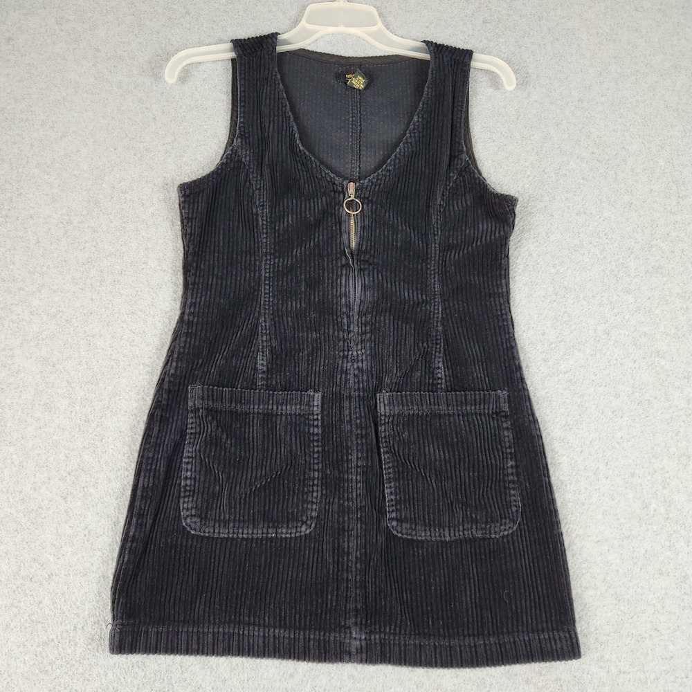 Forever 21 Jumper Dress Womens Small Black Corduroy‎ Pockets Pinafore Zip Front